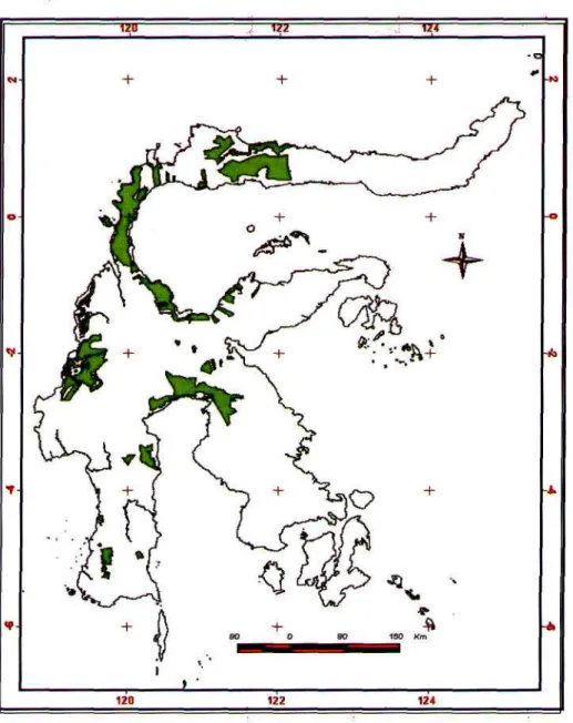 Gambar 1. Peta pebaran pertumbuhan D. celebica di Sulawesi
