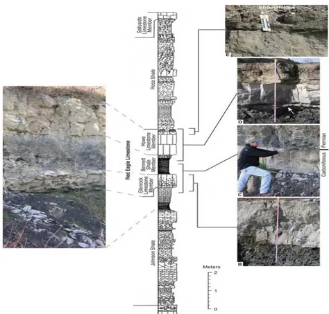 Gambar 8-11  Penggambaran penampang stratigrafi terukur yang dilengkapi  dengan foto-foto untuk menjelaskan hubungan antar lapisan  batuan ataupun kontak antar lapisan batuan