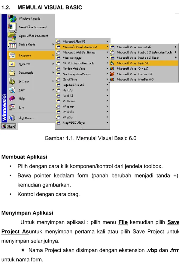 Gambar 1.1. Memulai Visual Basic 6.0 