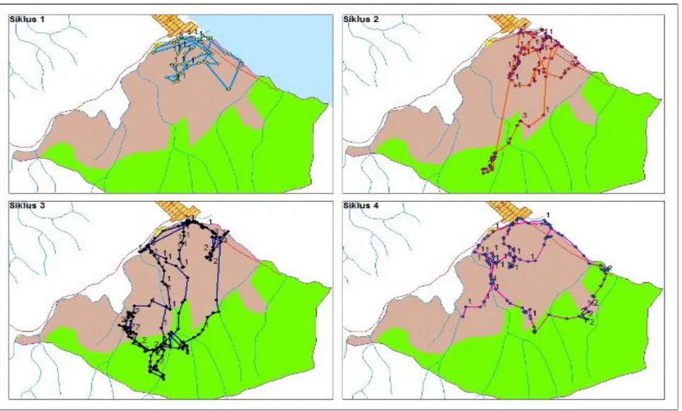 Gambar 2. Daerah jelajah (home range)                     monyet hitam Sulawesi                     (Macaca nigra) dalam 4 siklus 
