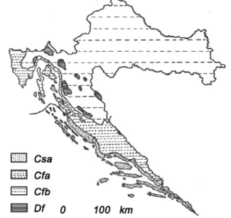 Fig. 1 Climate regionalization of Croatia (according to Köppen, modified after Š EGOTA ,  1996) 