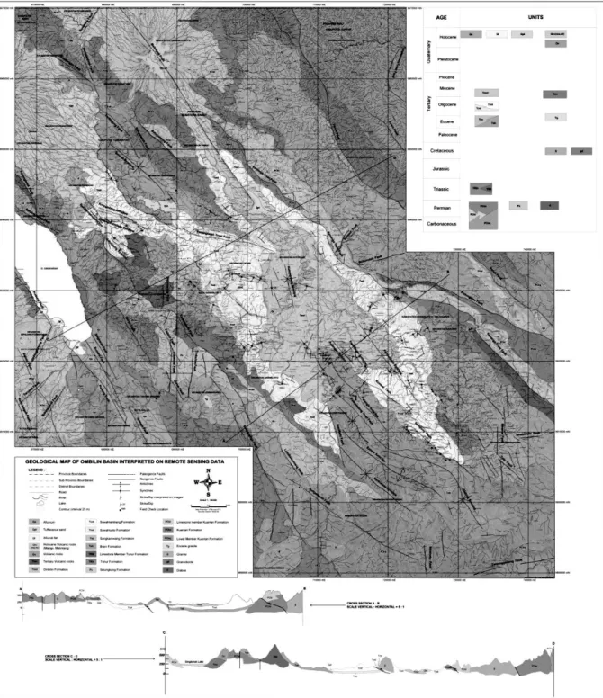 Gambar 1. Peta geologi Cekungan Ombilin hasil interpretasi citra satelit. 