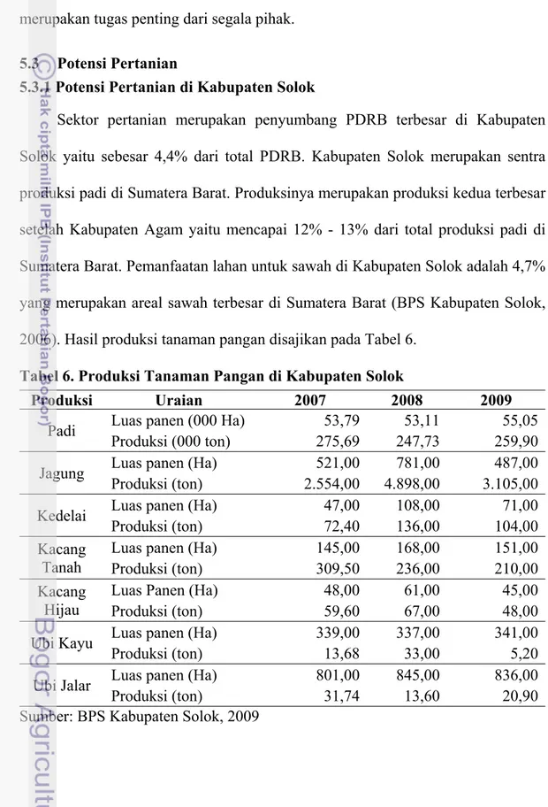 Tabel 6. Produksi Tanaman Pangan di Kabupaten Solok 