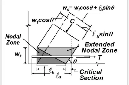 Gambar 2.10 Distribusi gaya pada daerah Design and Detailing of Structural Concrete Using Strut-and-Tie Model nodal zone oleh Jorg Schlaich, 