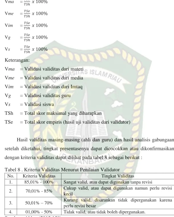 Tabel 8 . Kriteria Validitas Menurut Penilaian Validator 