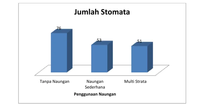 Gambar 1.  Rata-rata  jumlah  stomata  daun  kopi  dengan  berbagai  tingkat  naungan  pada  sistem agroforestri kopi