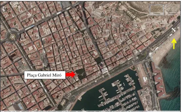 Fig. 4. Localització de la plaça de Gabriel Miró. Font: GoogleEarth. 