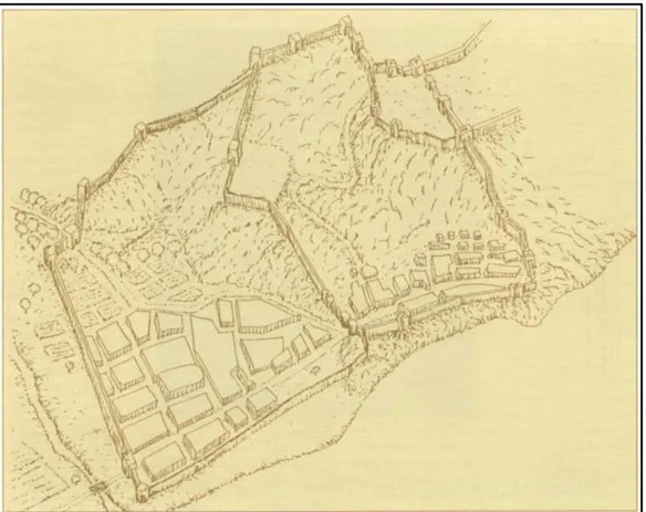 Fig. 15. Recinte emmurallat al segle XIII. La Vila Nova i la medina musulmana. Font : Rosser , 1995, pàg