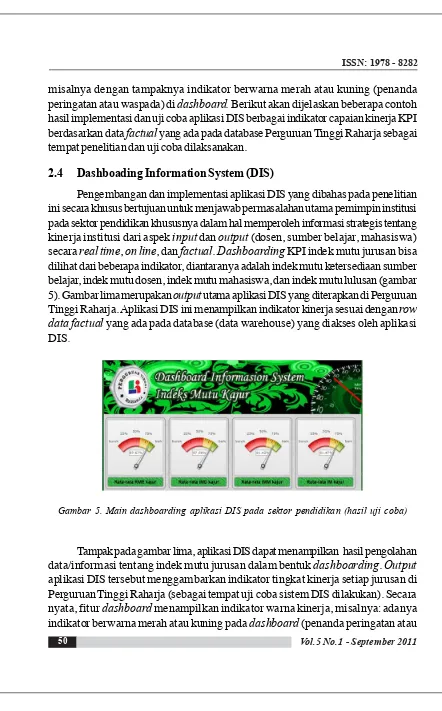 Gambar 5. Main dashboarding aplikasi DIS pada sektor pendidikan (hasil uji coba)