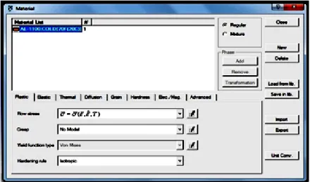 Gambar 3.13 Tampilan layar pre prosessor input data material Deform 2D 