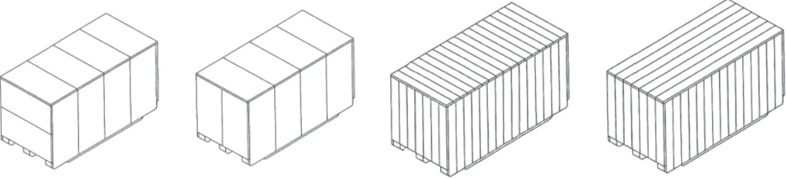 Figure 1 View of an industrial wooden box covered with plywood or OSB panels (left) or with sawn boards (right) according  to the standard UNI 9151