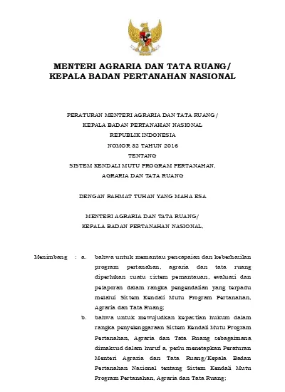 Peraturan Menteri Agraria Dan Tata Ruang Kepala Badan Pertanahan ...