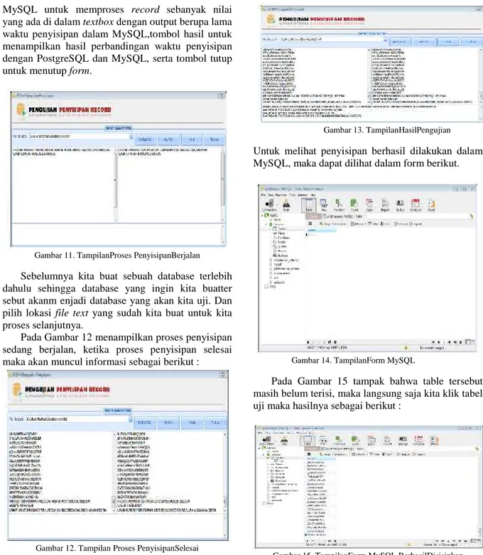 Gambar 13. TampilanHasilPengujian Untuk melihat penyisipan berhasil dilakukan dalam MySQL, maka dapat dilihat dalam form berikut.