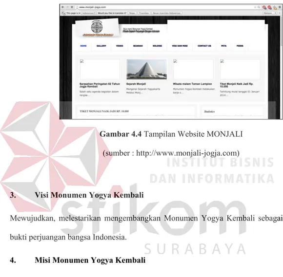 Gambar 4.4 Tampilan Website MONJALI  (sumber : http://www.monjali-jogja.com) 