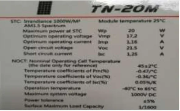 Gambar 6. Spesifikasi solar cell yang digunakan [2] 