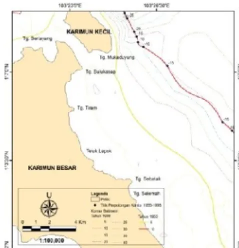 Gambar 7. Peta Komposit Perairan Timur Pulau Karimun Besar Tahun 1955 &amp; 2005