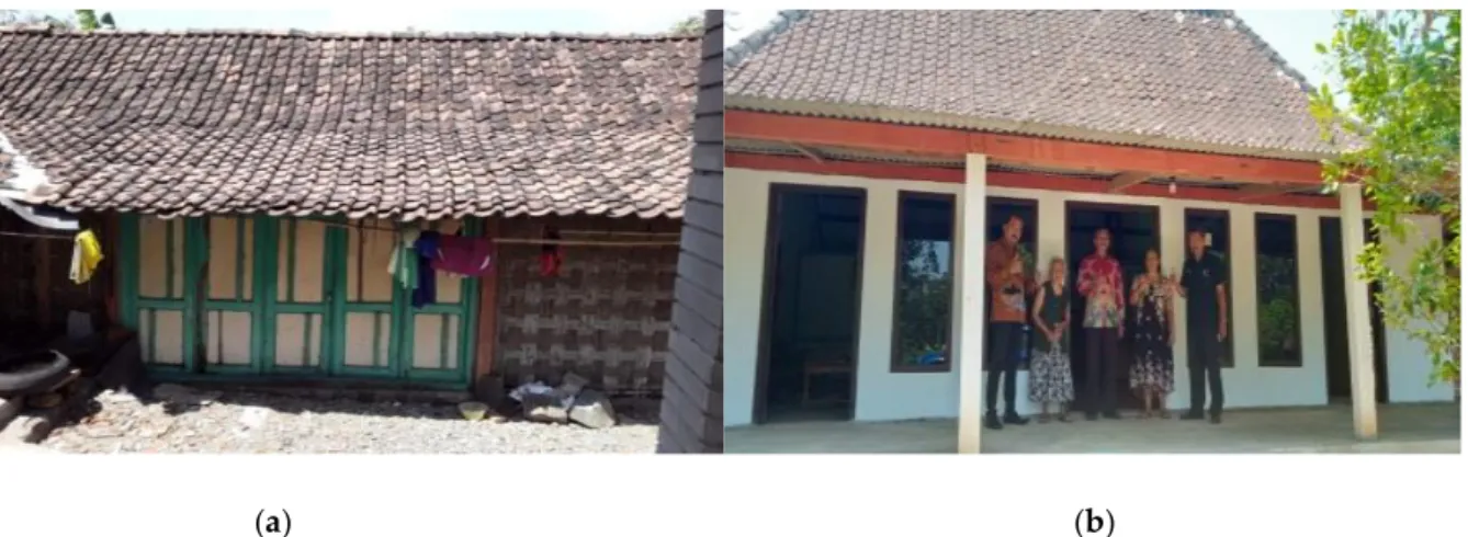 Gambar 1. Rumah penerima manfaat  (a) sebelum dibantu (Sumber: Dok. Dinas Sosial Magetan); (b) setelah  dibantu (Sumber : Dok Peneliti)