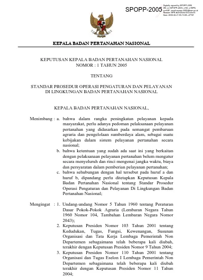 Keputusan Kepala Badan Pertanahan Nasional Nomor 1 Tahun 2005