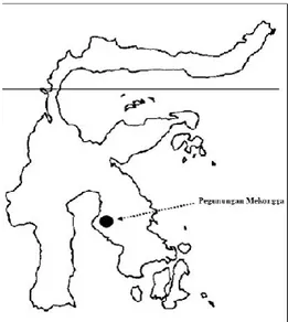 Gambar  1.  Lokasi  Pegunungan  Mekongga  di  wilayah  Propinsi Sulawesi Tenggara (bulatan hitam)