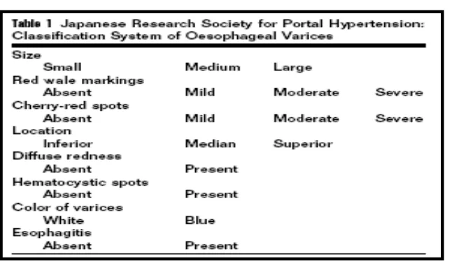 Tabel 2.5 Sistem klasifikasi varises esofagus (Japanese Research Society for 