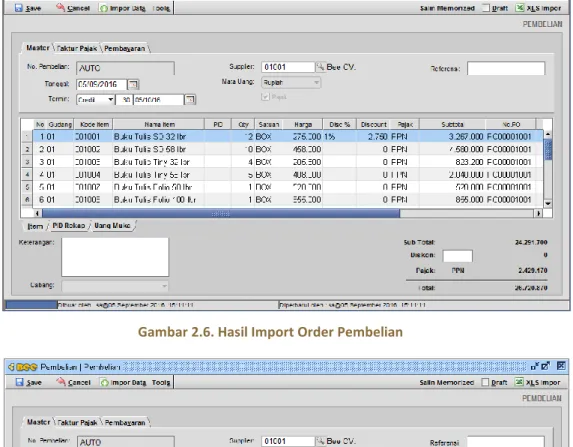 Gambar 2.6. Hasil Import Order Pembelian 
