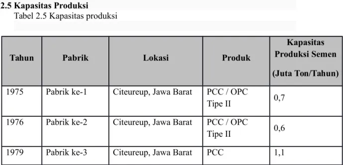 Tabel 2.5 Kapasitas produksi