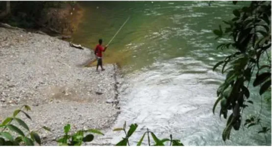 Gambar 4.3. Aktifitas Masyarakat memancing di Sungai Sei Musam   2.  Pembuatan Kerajinan Tangan 