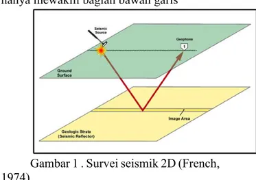 Gambar 1 . Survei seismik 2D (French, 1974)