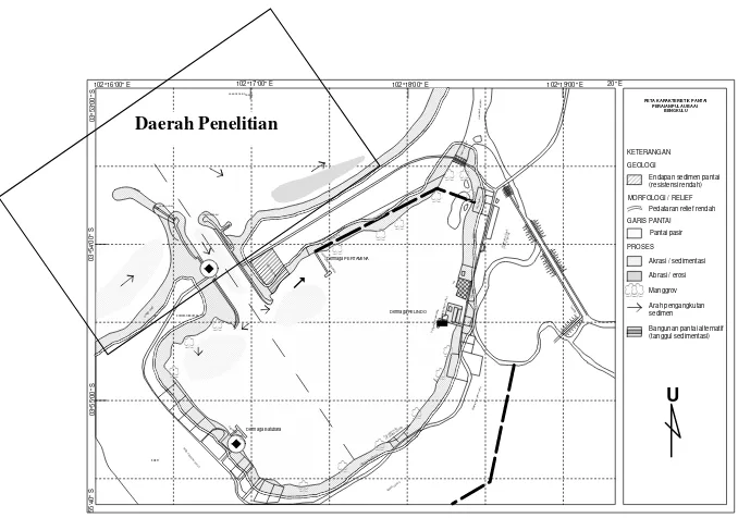 Gambar 12.   Peta pola sedimentasi dan erosi pantai perairan Pulau Baai, Bengkulu (Arifin dkk., 2001)