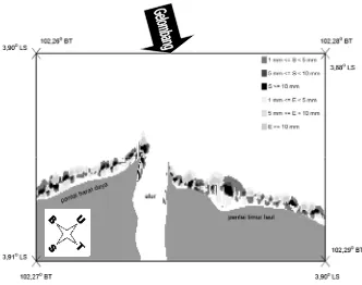 Gambar 10. Pola sedimentasi dan erosi perairan  Pulau Baai  Bengkulu  pada  musim barat  (H0 = 1,23 m;   T θ°