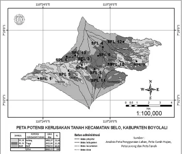 Gambar 1. Peta potensi kerusakan tanah Kecamatan Selo 