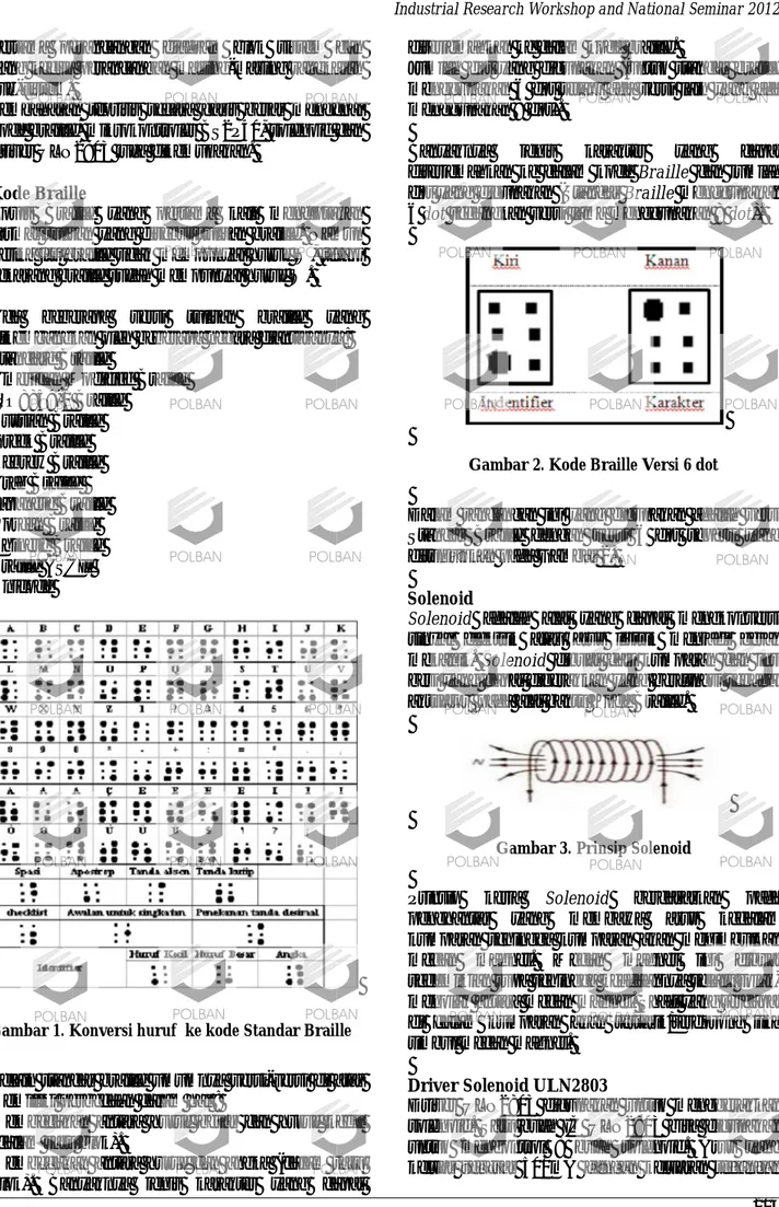 Gambar 1. Konversi huruf  ke kode Standar Braille 