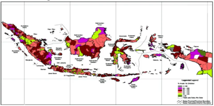 Gambar  8.  Prevalensi  Pendek  (TB/U)  pada  Anak  0-59  Bulan  Menurut Kabupaten dan Kota, 2007 