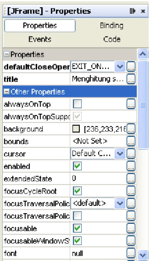 Gambar 2.1 JFrame Properties 