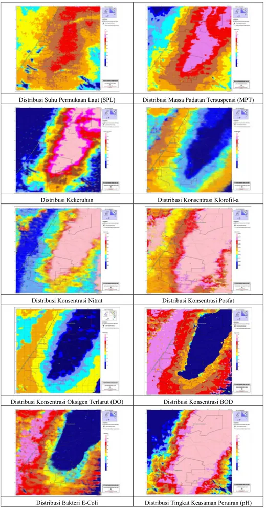 Gambar 4. Distribusi Beberapa Parameter Kualitas Air Berdasarkan Data Citra Satelit MODIS