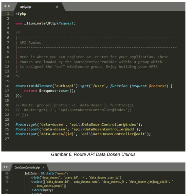 Gambar 6. Route API Data Dosen Uninus 