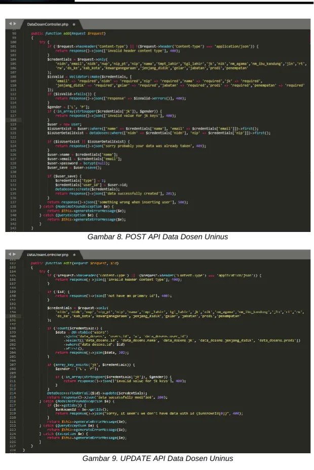 Gambar 9. UPDATE API Data Dosen Uninus  c.  Token management 