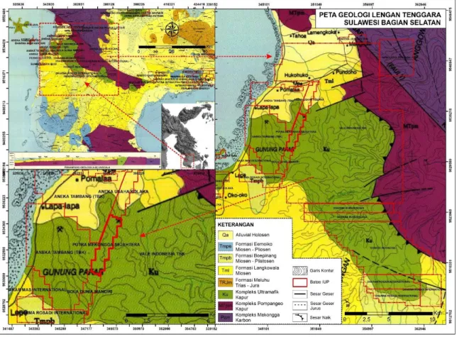 Gambar 1. Peta Geologi Regional Modifikasi Peta Geologi Lembar Kolaka, Sulawesi Tenggara [5]