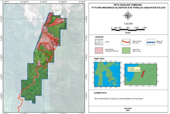 Gambar 6. Peta overlay  hasil analisis data citra satelit dan  foto udara (drone DJI Phantom 4) di area IUP PT