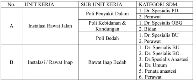 TABEL UNIT KERJA DAN KATEGORI SDM