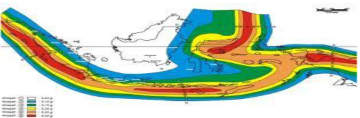 Gambar 2. Pembagian Wilayah Gempa Untuk Indonesia         Tabel 3. Percepatan Puncak Batuan untuk Masing-masing Wilayah Gempa 
