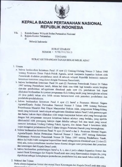 Surat Edaran Kepala Badan Pertanahan Nasional Republik Indonesia Nomor ...