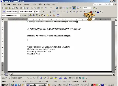 Gambar 2.4. Elemen Dasar Jendela Dokumen Microsoft Word XP  