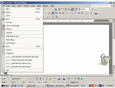 Gambar 2.5. Menu File pada Layar Microsoft Office XP 