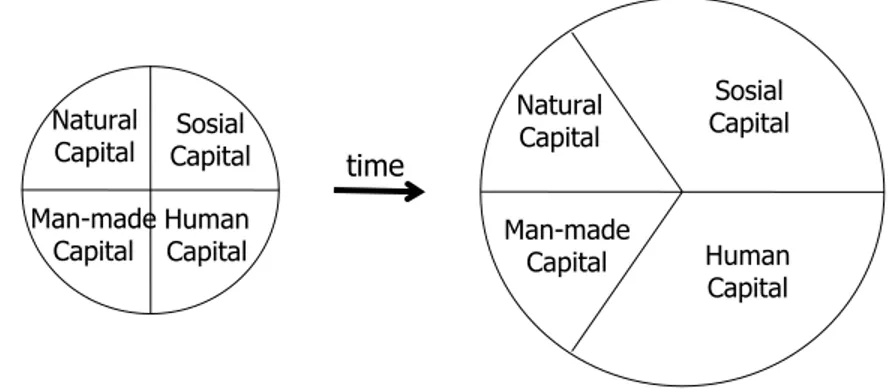 Gambar 1.   Sustainability  dan kenaikan  stock capital  per kapita  (Serageldin, 1996) 