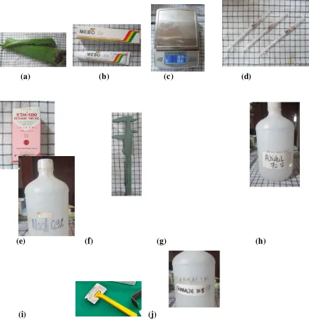 Gambar 4. Bahan dan alat penelitian: aloe vera (a);MEBO cream (b); timbangan (c); jarum 