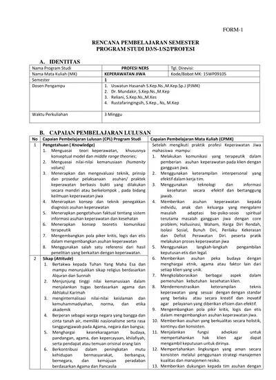 RENCANA PEMBELAJARAN SEMESTER PROGRAM STUDI D3/S-1/S2/PROFESI