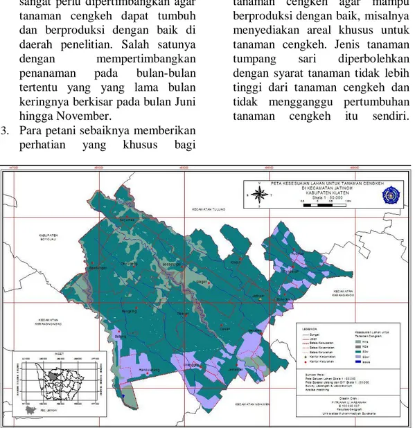 Gambar  1.  Peta  Persebaran  Kesesuaian  Lahan  di  Kecamatan  Jatinom  Kab.  Klaten