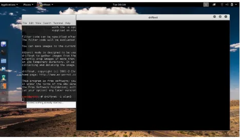 Gambar 3.2.15 : Tampilan Console Driftnet pada Kali Linux. Setelah itu tulis command “driftnet –i wlan0” pada baris terminal tersebut