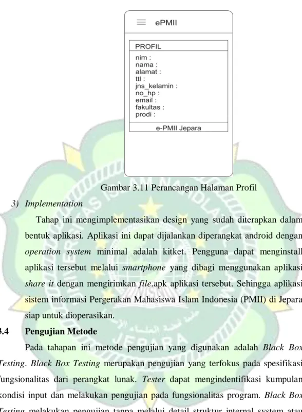 Gambar 3.11 Perancangan Halaman Profil  3)  Implementation 